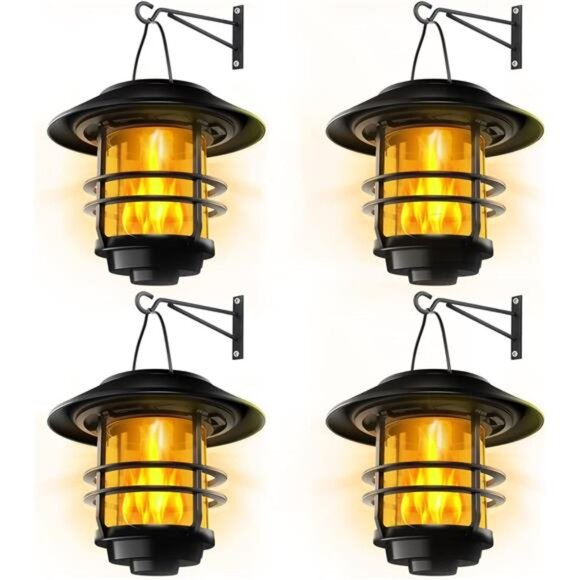 Solar Wall Lantern Outdoor, Flickering Flames Solar Sconce Lights - Picture 1 of 7